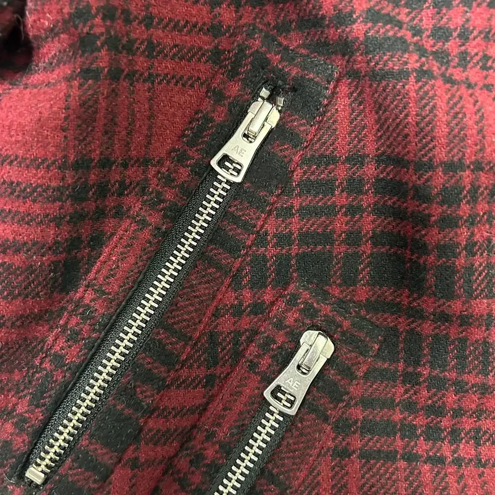 AEO Women’s Wool Flannel Sherpa Moto Jacket (Dark Red | Size S) - Picture 6 of 8